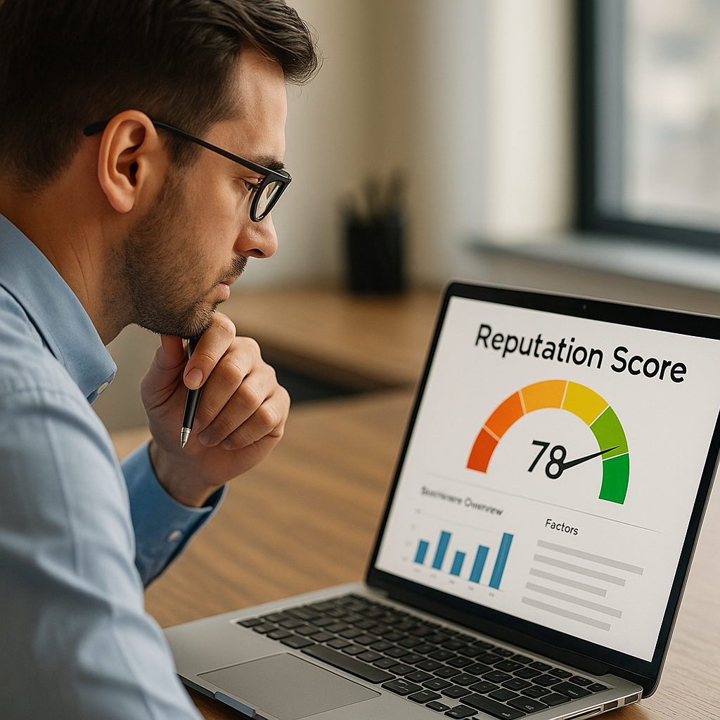Dashboard con Reputation Score y métricas de reputación digital